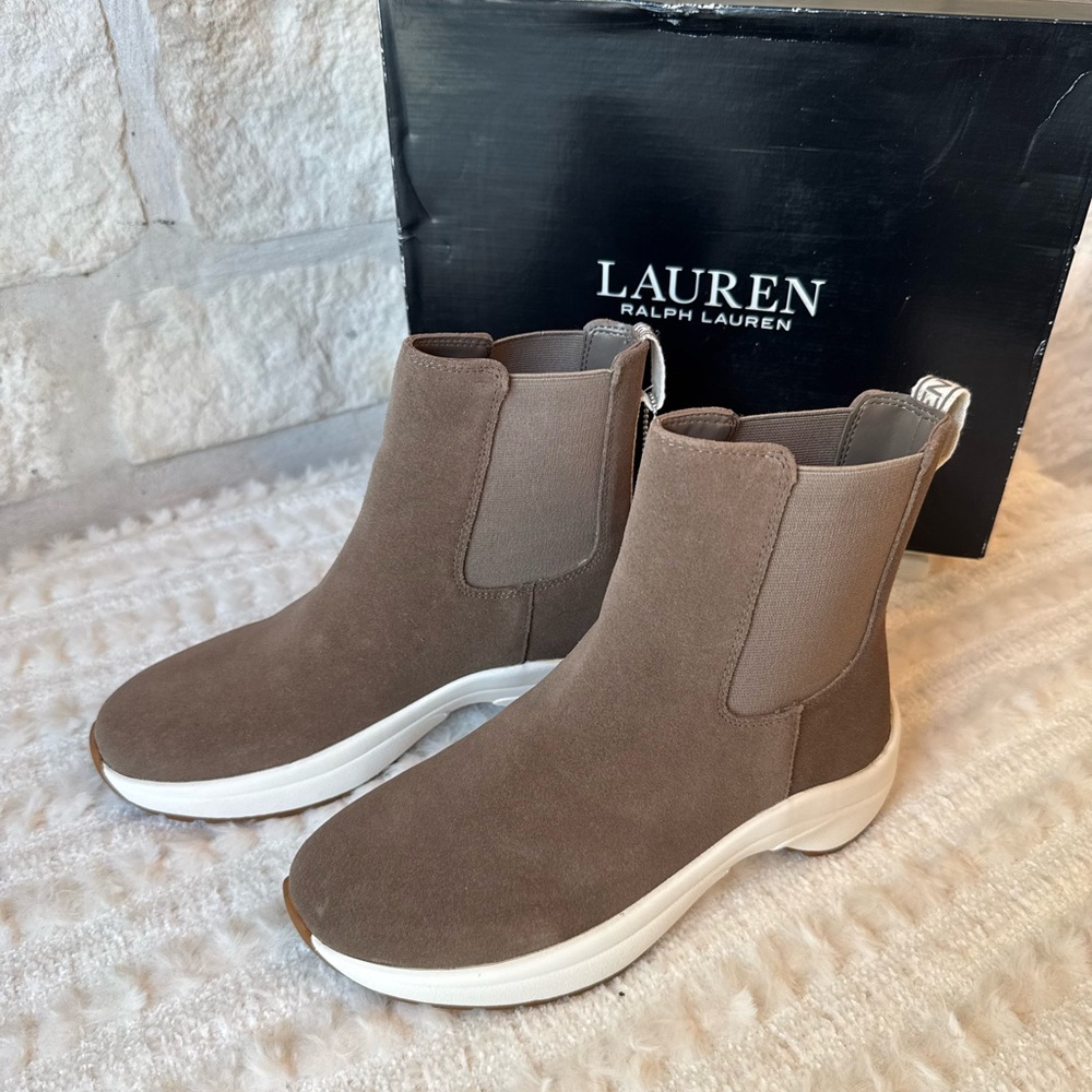 Lauren Ralph Lauren -Taupe Chelsea Sneaker Boot NEW
